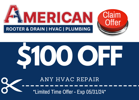 Coupon for $100 off any HVAC repair. Expires on May 31st